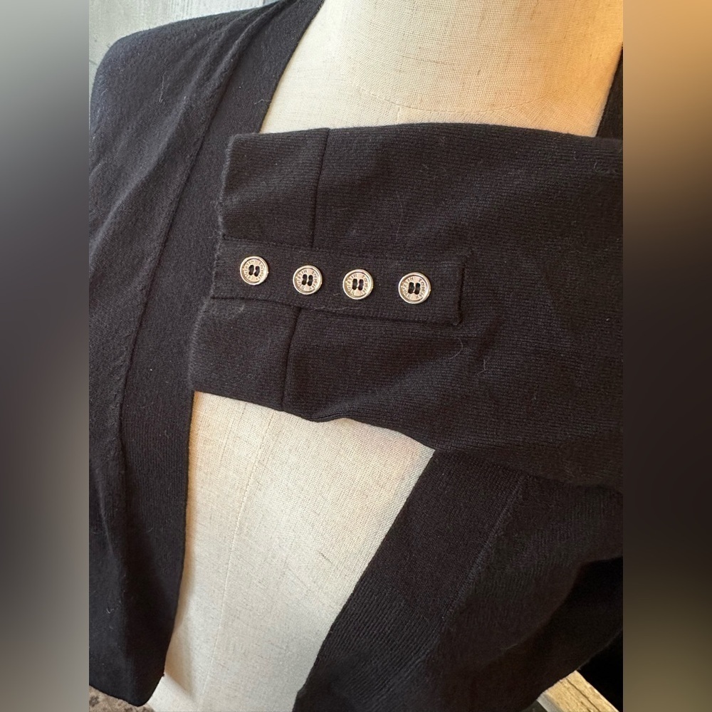 Tommy Hilfiger Black Cropped Open-Front Cardigan with Silver Button Cuffs - Picture 5 of 6